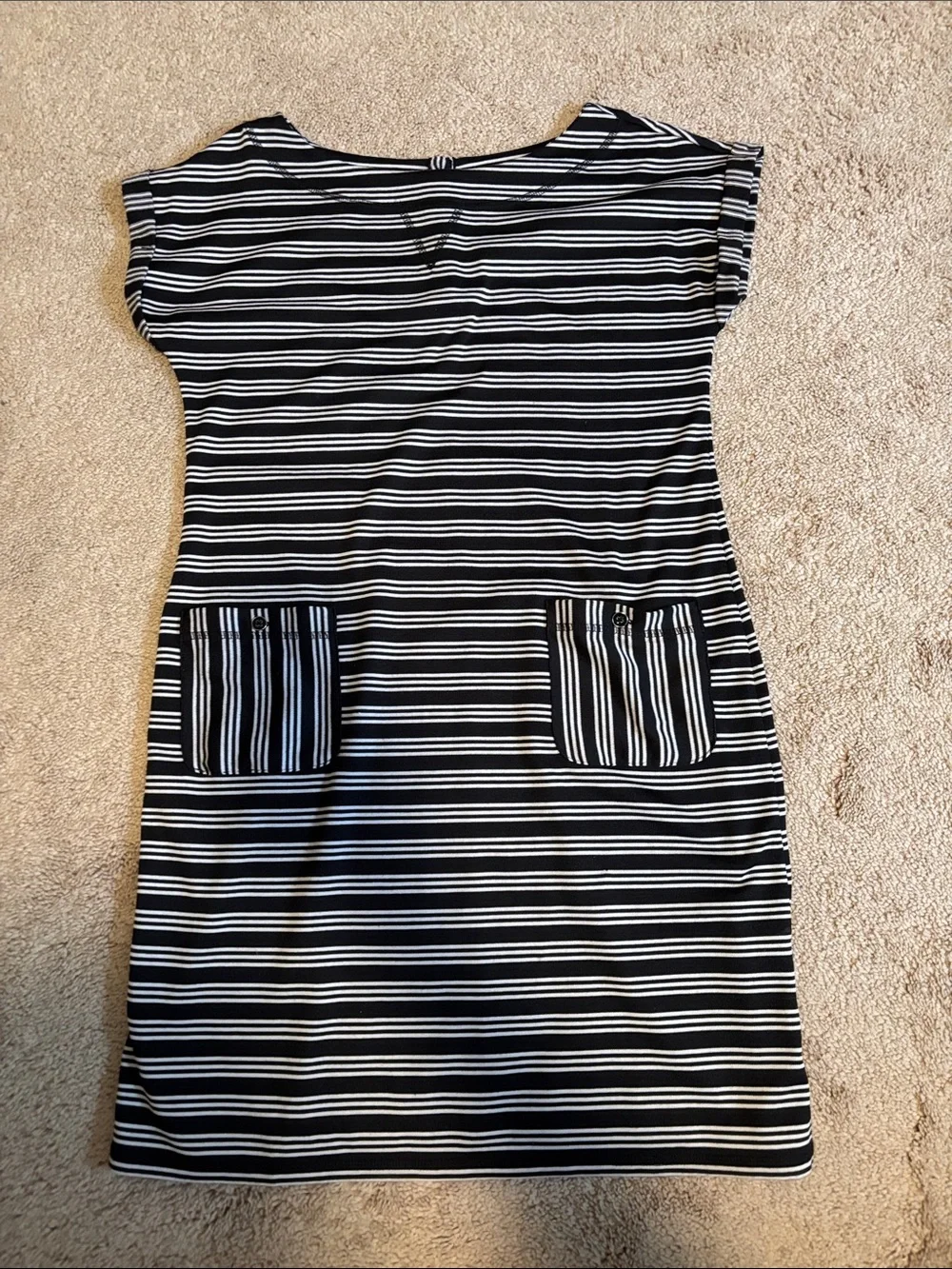 Talbots Black & White Striped Pocket Shift Dress - Picture 2 of 7